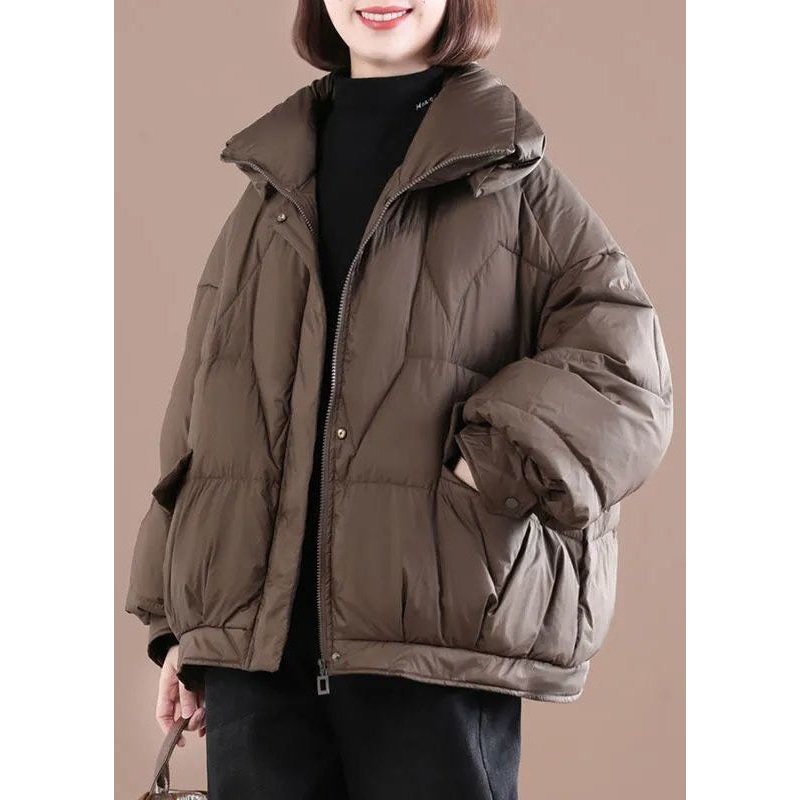Coffee Warm Fine Cotton Filled Womens Parka Zippered Winter