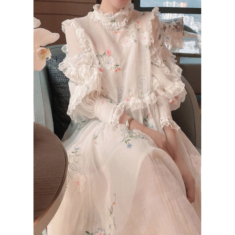 Fitted White Printed Floral Shirts And Maxi Skirts Two Pieces Set Spring