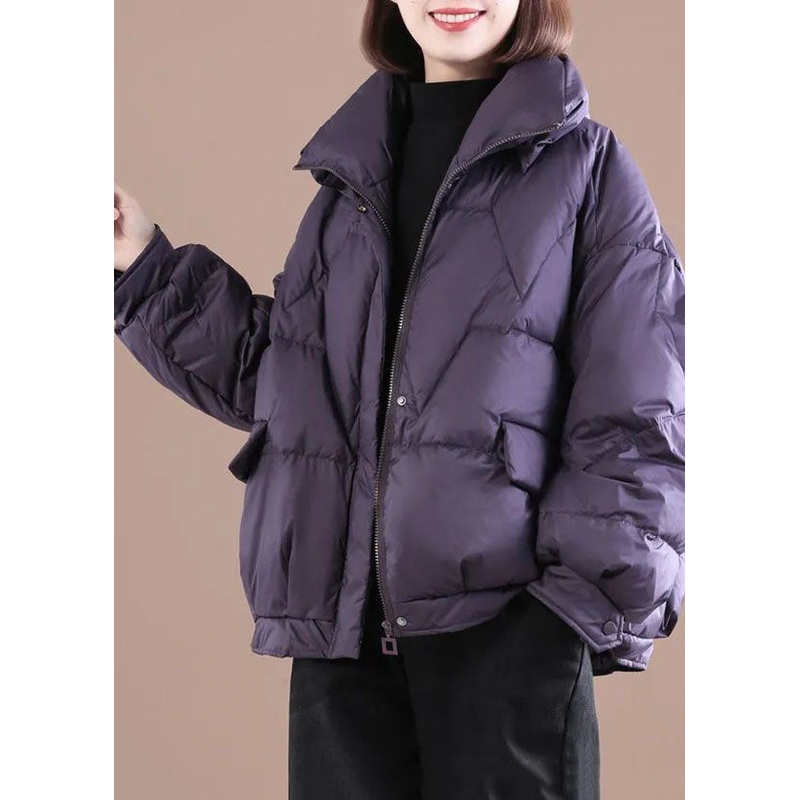 Plus Size Purple Zip Up Oversized Fine Cotton Filled Parka Winter
