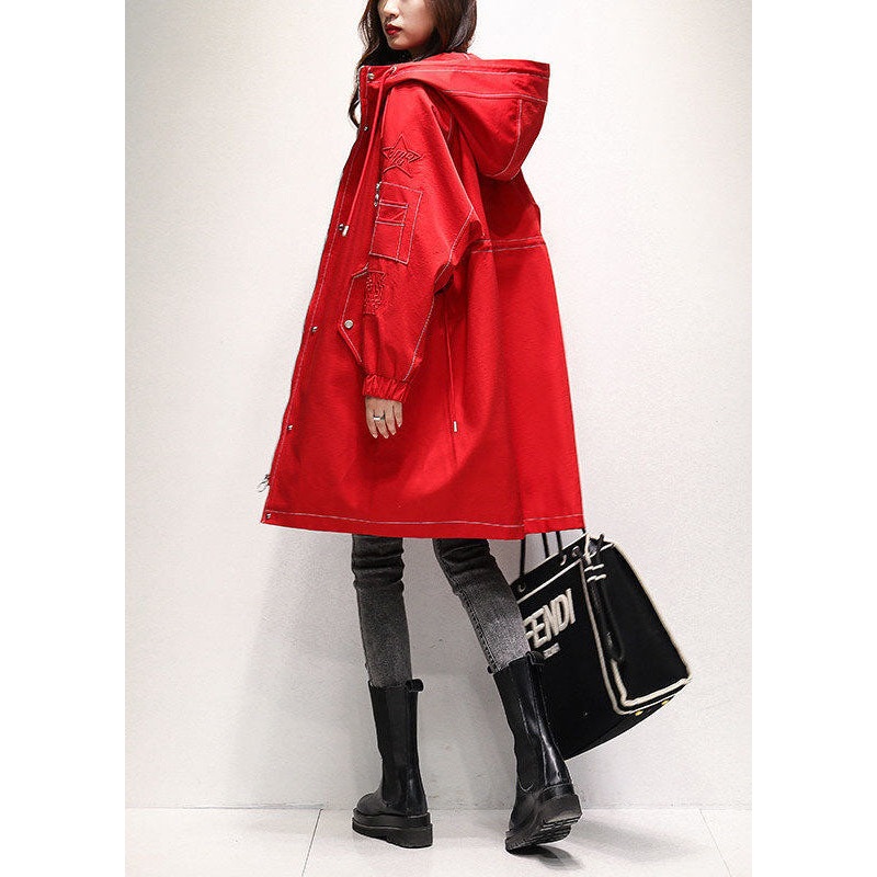 Red Oversized Fine Cotton Filled Trench Thick Zippered Winter