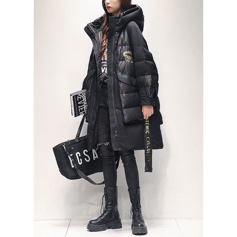 Style Black Hooded Drawstring Warm Duck Down Puffers Jackets Winter