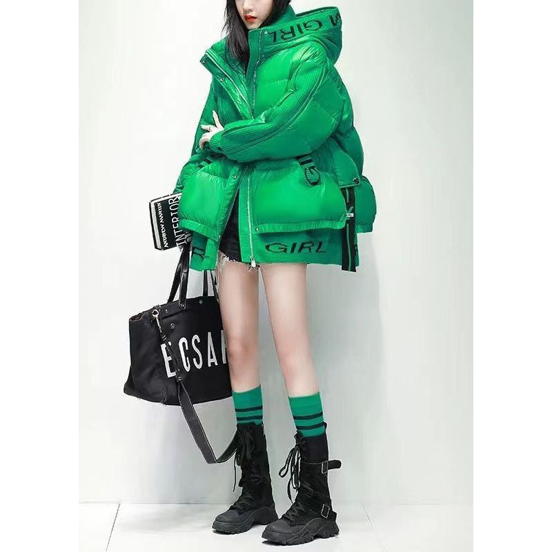 Stylish Green Hooded Patchwork Letter Print Thick Duck Down Down Coats Winter