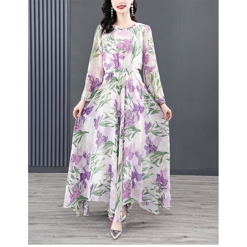 2023 New Mulberry Silk Satin Dress Long Sleeve