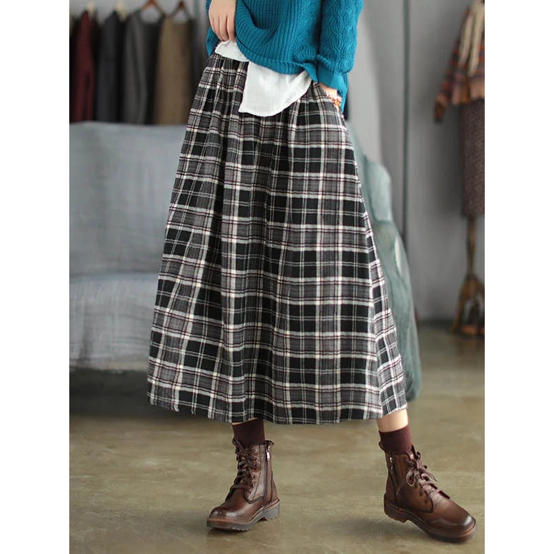 Artistic Retro Plaid A-Line Skirt Spring