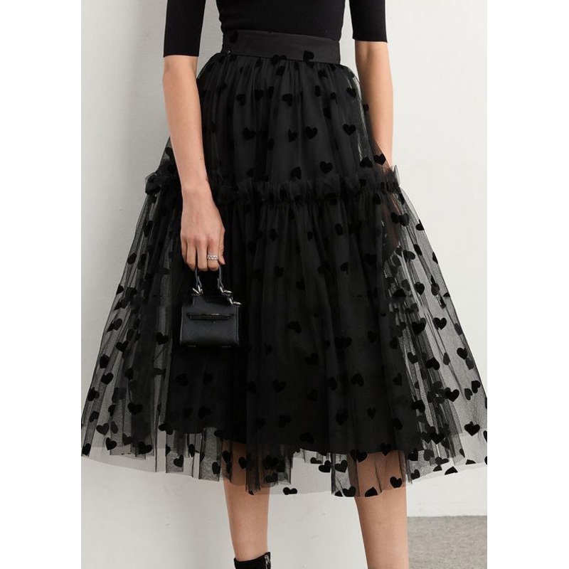 Black Ruffles Patchwork Dot Tulle Skirt