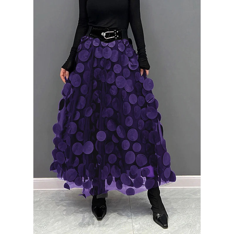Elegant Purple Dot Patchwork Tulle Skirt