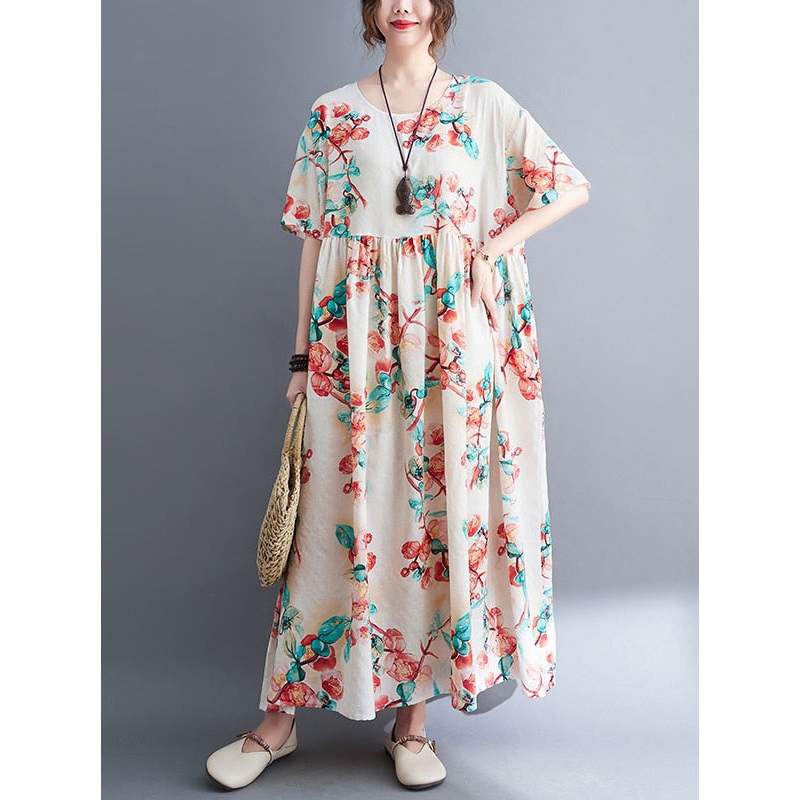 Fashion Floral Print Dress Short Sleeve Summer