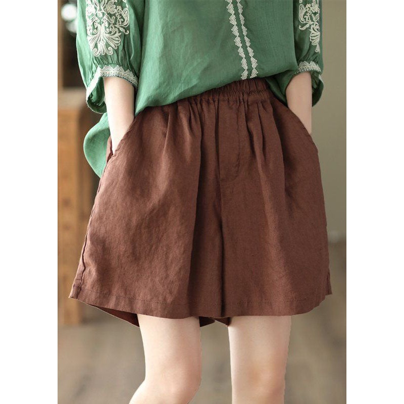 Italian Coffee Pockets Patchwork Linen Shorts Summer