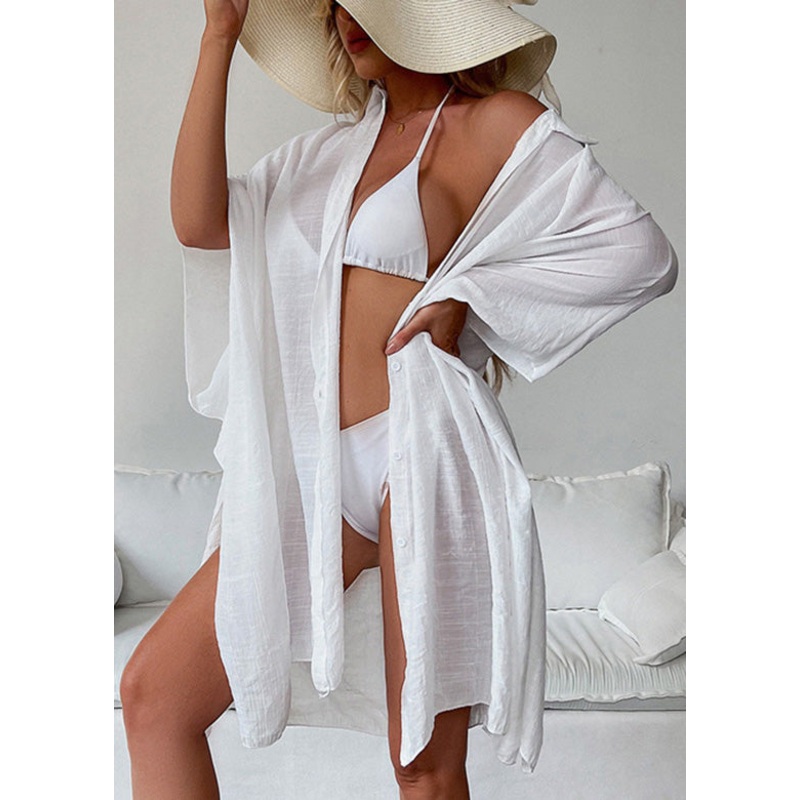 Loose White Peter Pan Collar Asymmetrical Holiday Cotton Shirts Half Sleeve