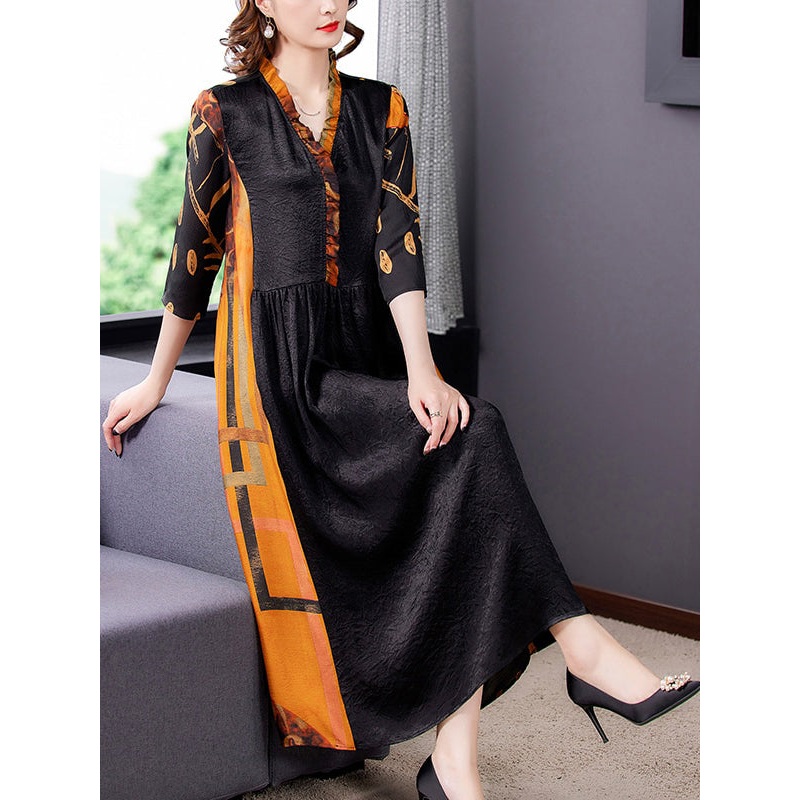 Plus Size Elegant Vintage Silk Midi Dresses