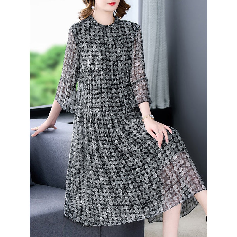 Plus Size Loose Silk Chiffon Dress Short Sleeve