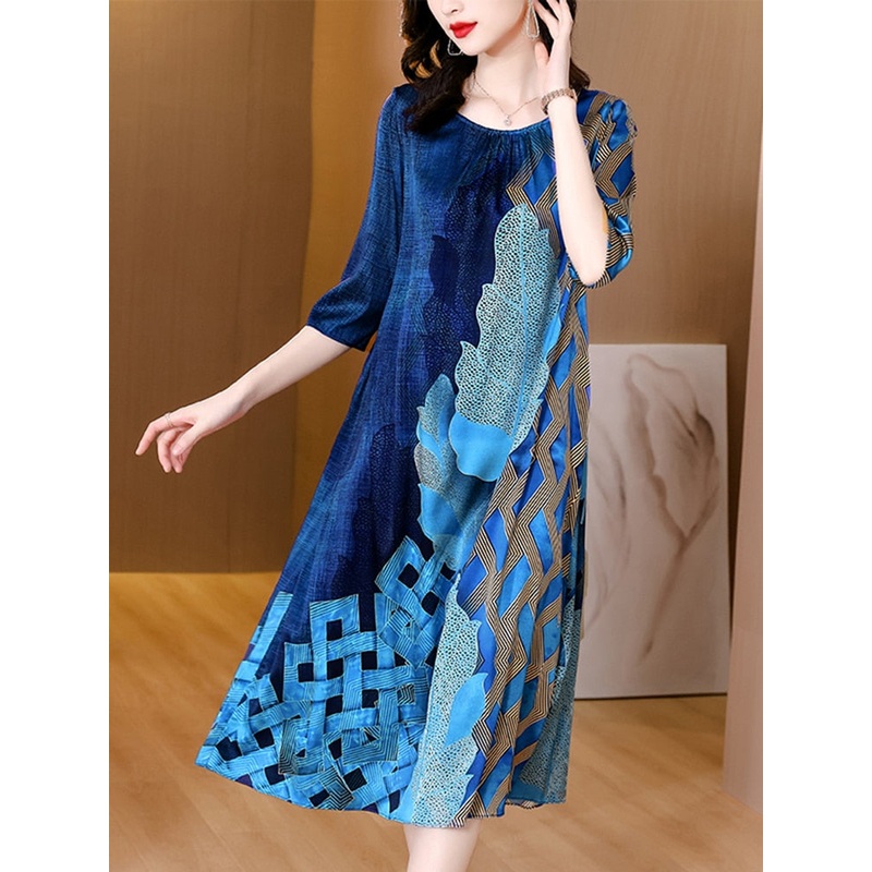 Plus Size Vintage Casaul Natural Silk Party Dress