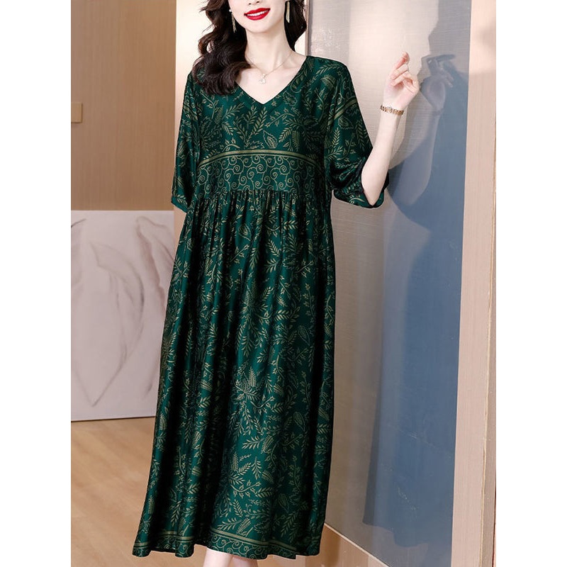 Plus Size Vintage Heavy Silk Casual Dress