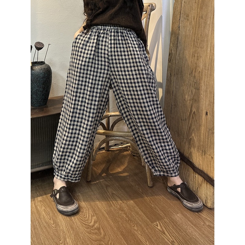 Retro Classic Plaid Pocket Loose Pants