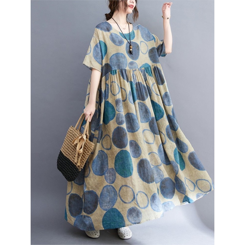 Stylish Polka Dot Print Loose Dress Short Sleeve