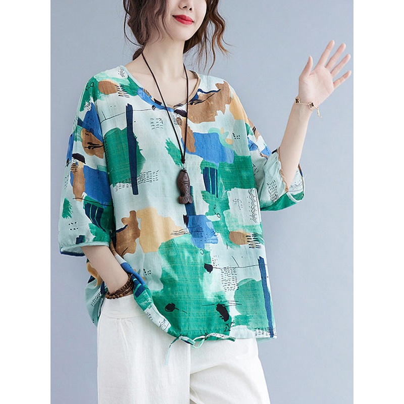 Summer Floral Printed Casual Plus Size Tops