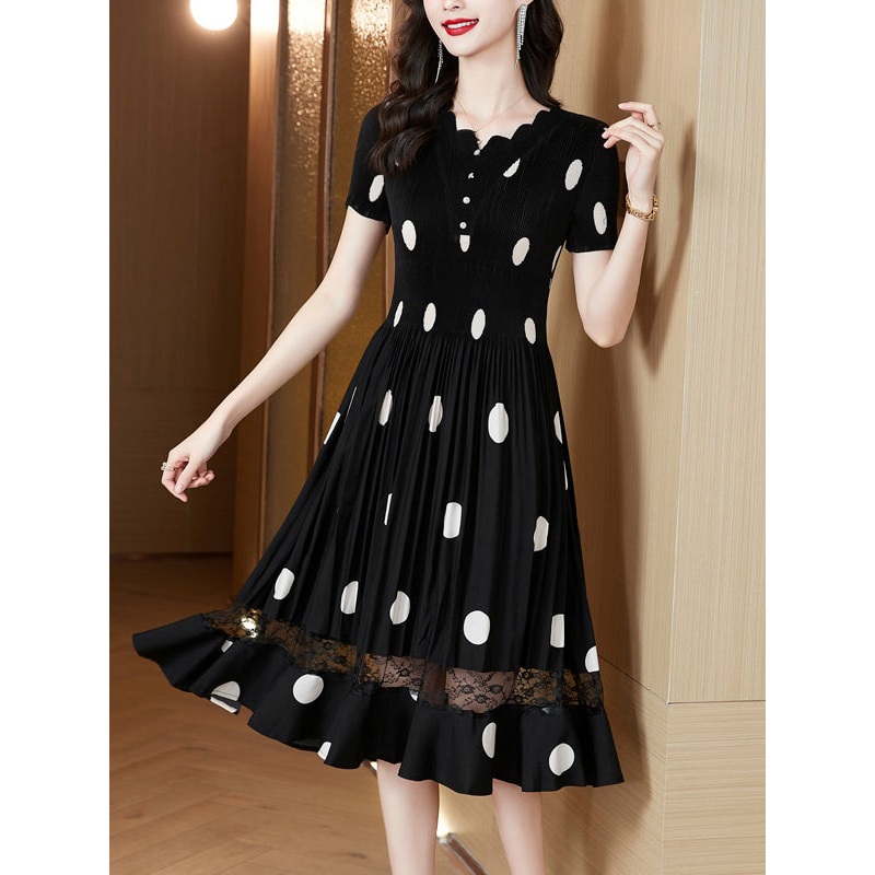 Summer Polka Dot Elastic Hepburn Mermaid Dress