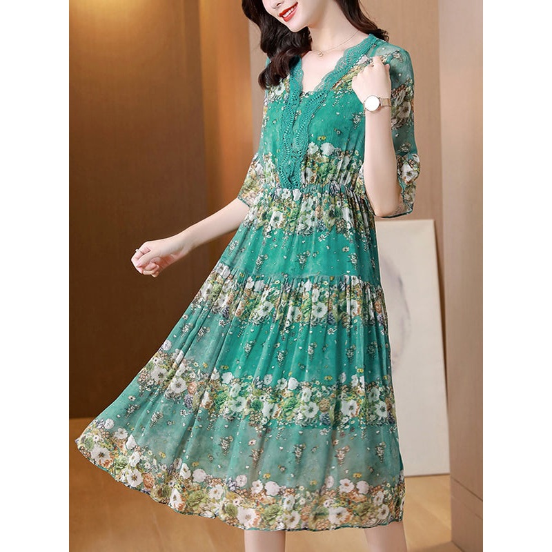 Vintage Plus Size Chiffon Silk Midi Dress