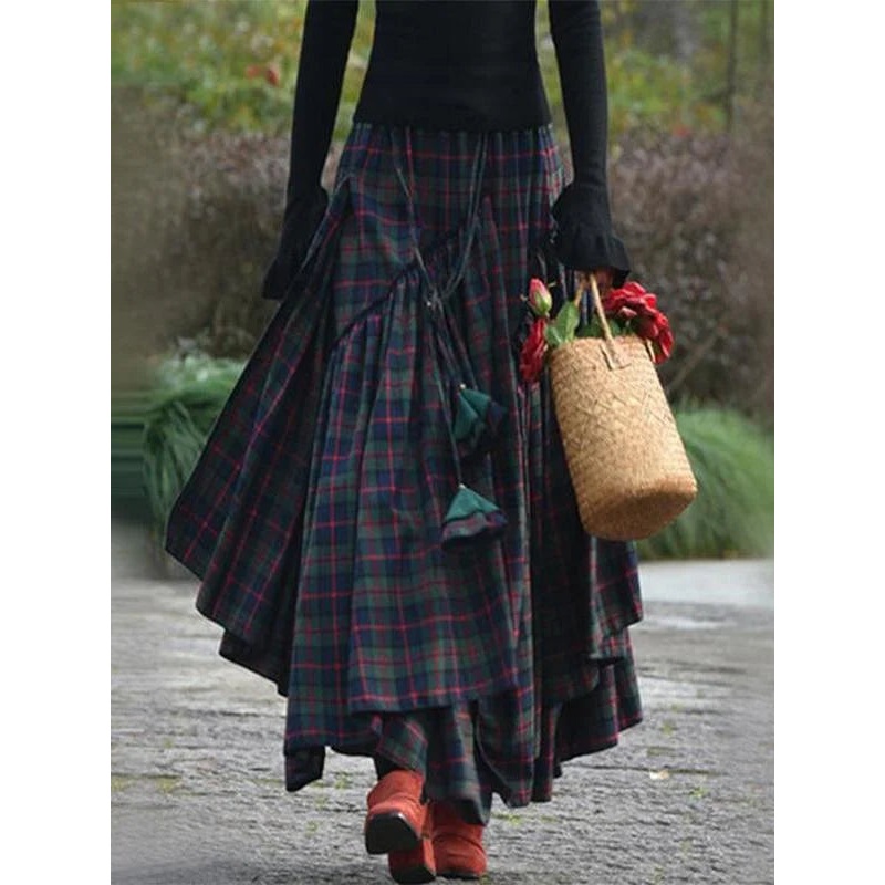 Women's Irregular Stitching Large Hem Long Skirt