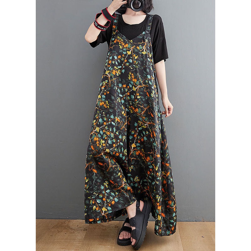 Boutique Black Oversized Print Cotton Overalls Jumpsuit Wide Leg Pants Summer