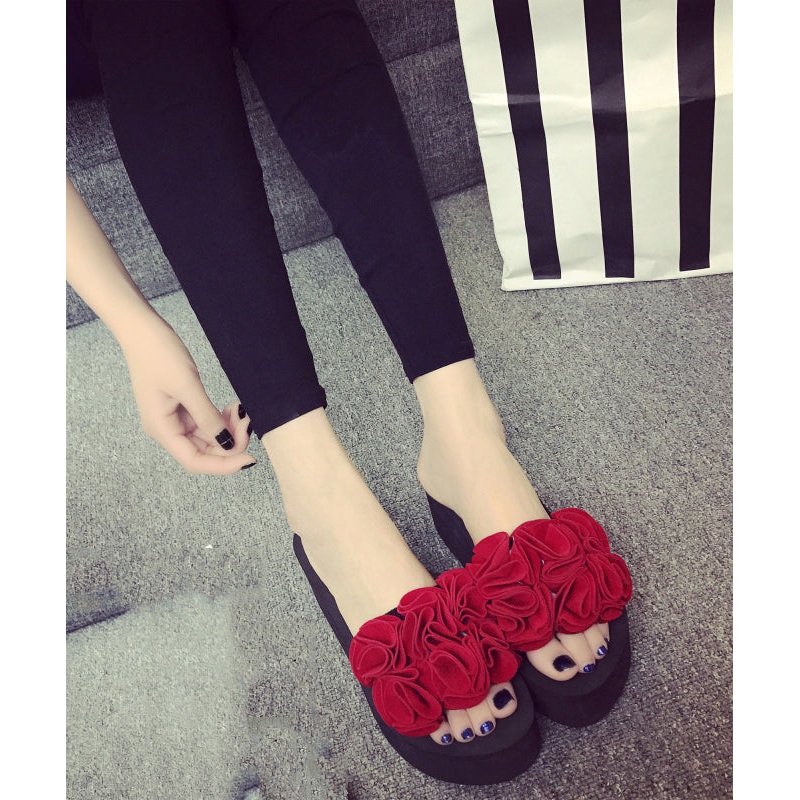 Boutique Red Flower Platform Slide Sandals