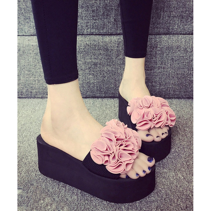 Casual Pink Flower Breathable Mesh Platform Slide Sandals