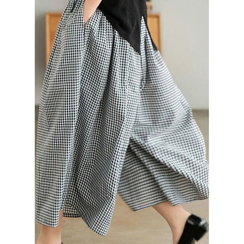 Diy Black Oversized Plaid Pockets Cotton Pants Skirt Summer