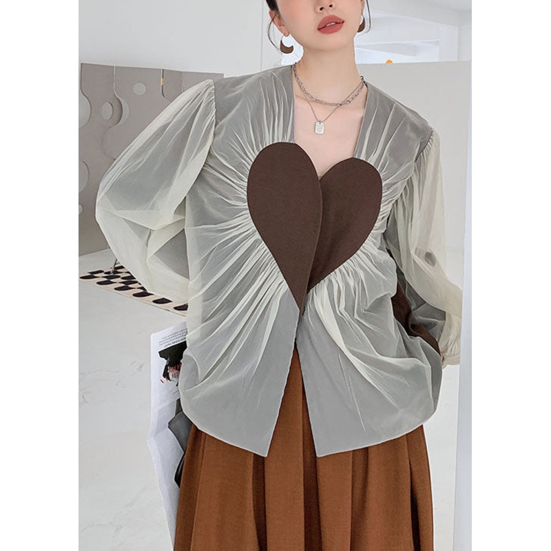 French Colorblock heart Patchwork Wrinkled Tulle Coats Spring