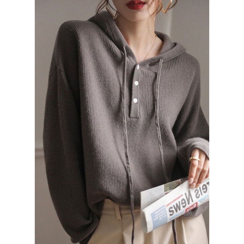 Grey Patchwork Wool Sweatshirts Top Hooded Spring