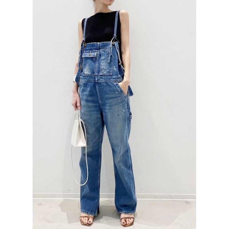 Handmade Blue Pockets Patchwork Denim Straight Jumpsuit Spring