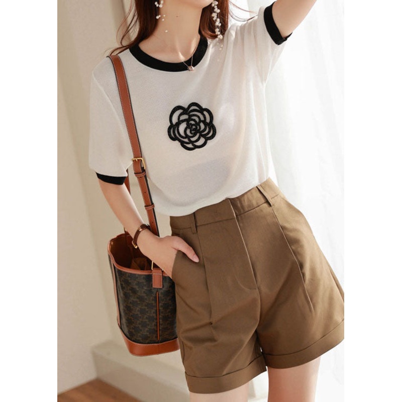 Modern White O Neck Patchwork Knit T Shirt Summer