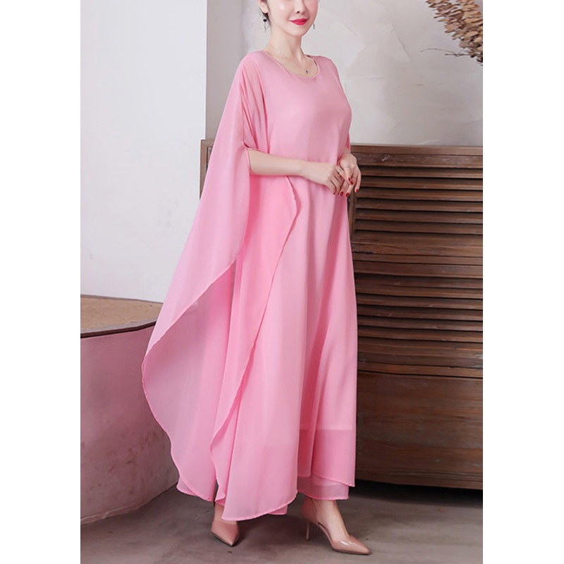 Pink Chiffon Two Piece Set Women Clothing Asymmetrical Design Summer