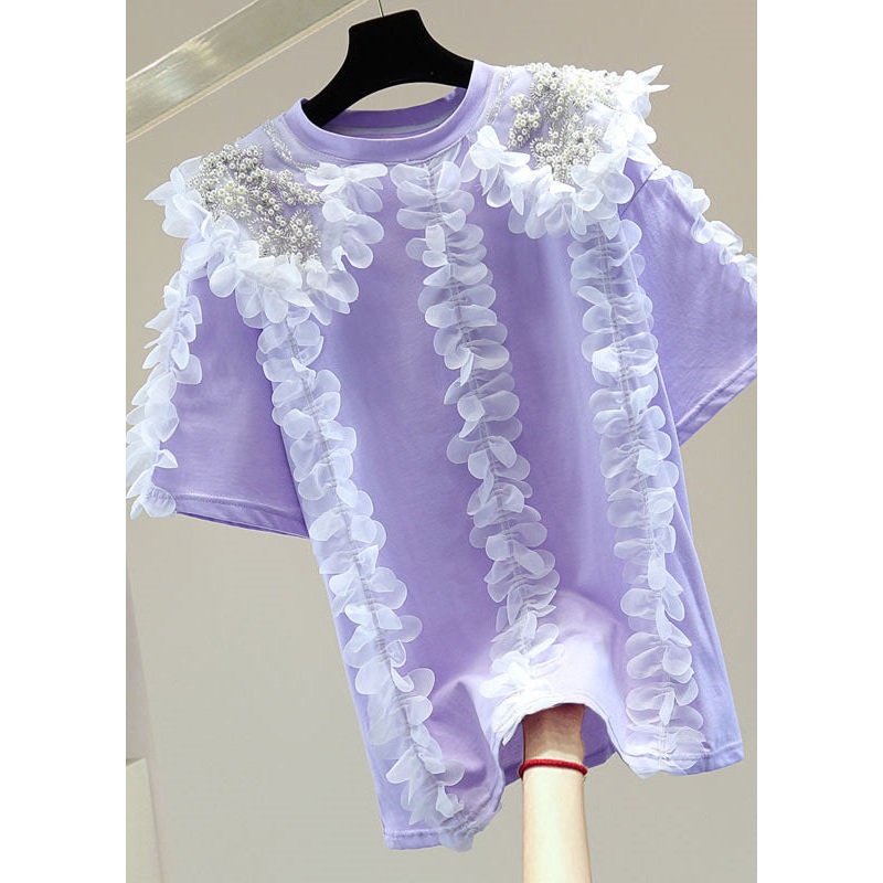 Purple Patchwork Cotton Top Nail bead Zircon Summer