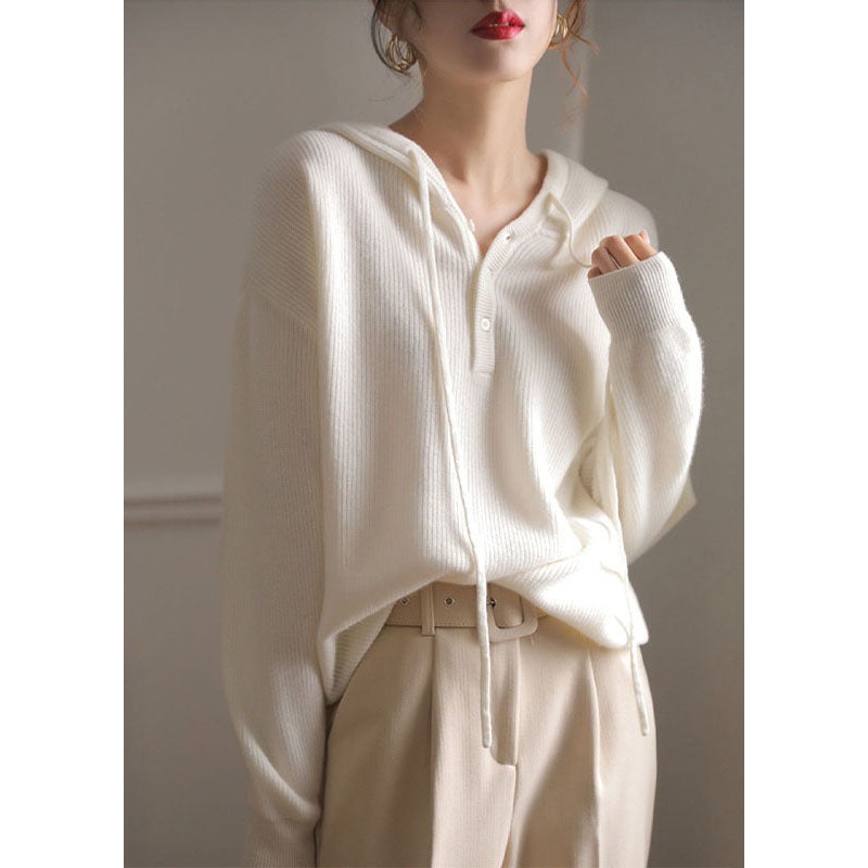 Vintage White Hooded Patchwork Wool Sweatshirts Spring