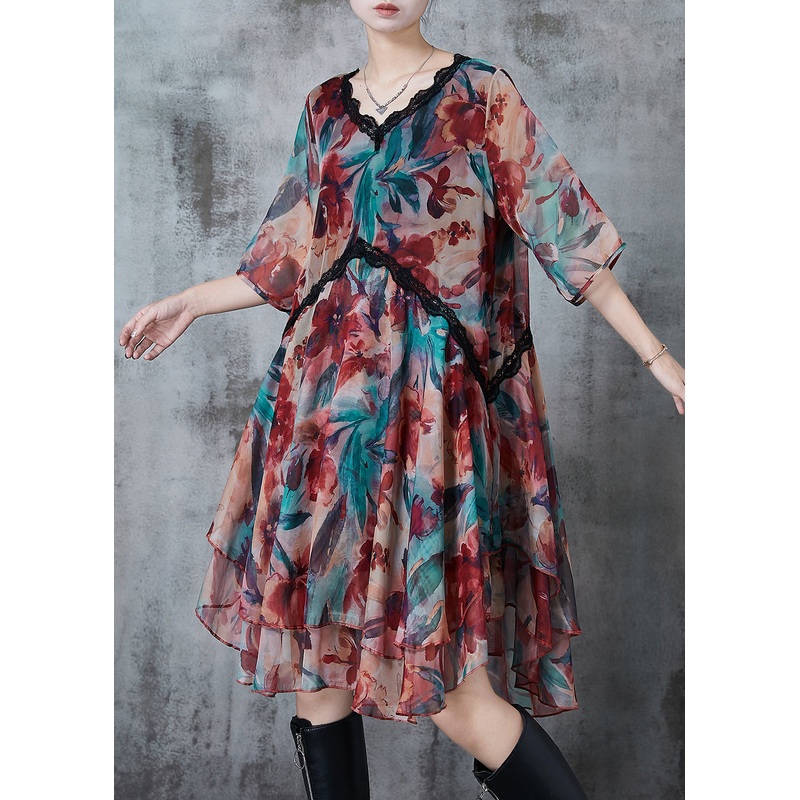 Bohemian V Neck Print Chiffon Beach Dresses Summer