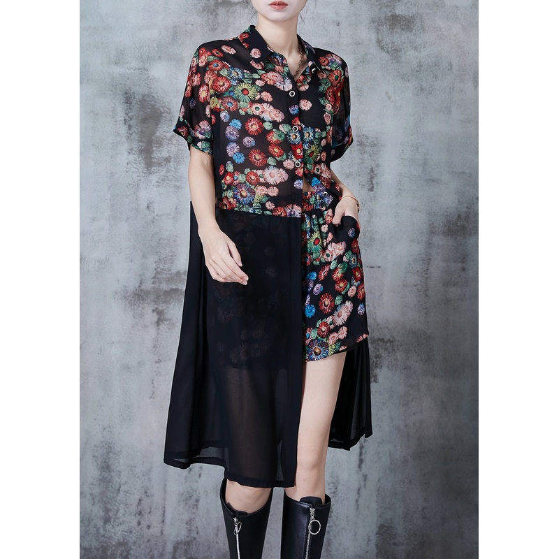 Boho Floral Print Patchwork Chiffon Two Piece Set Summer