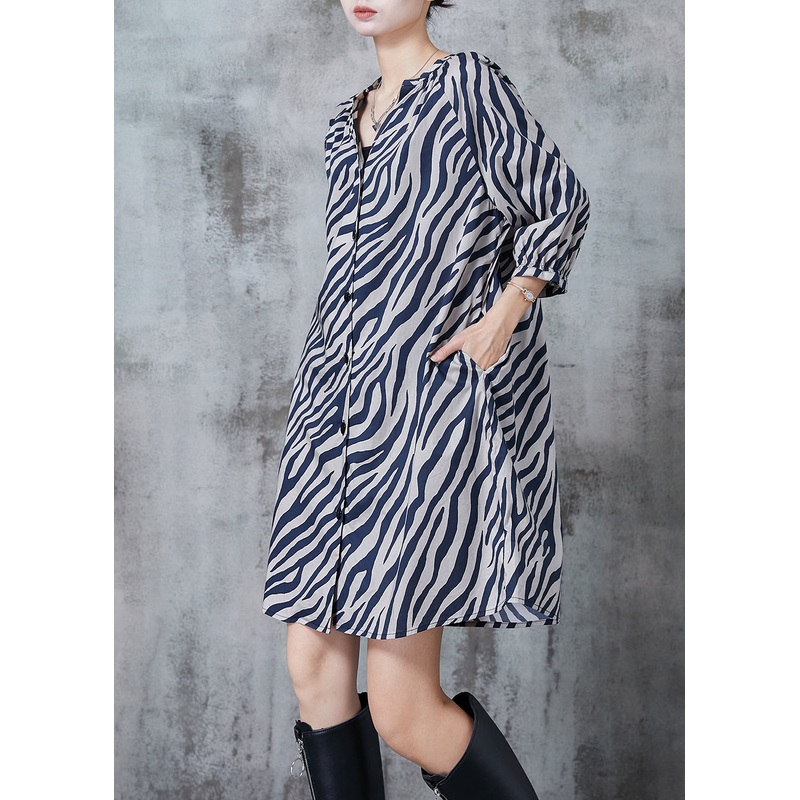 Boutique Blue V Neck Striped Chiffon Work Dress Summer