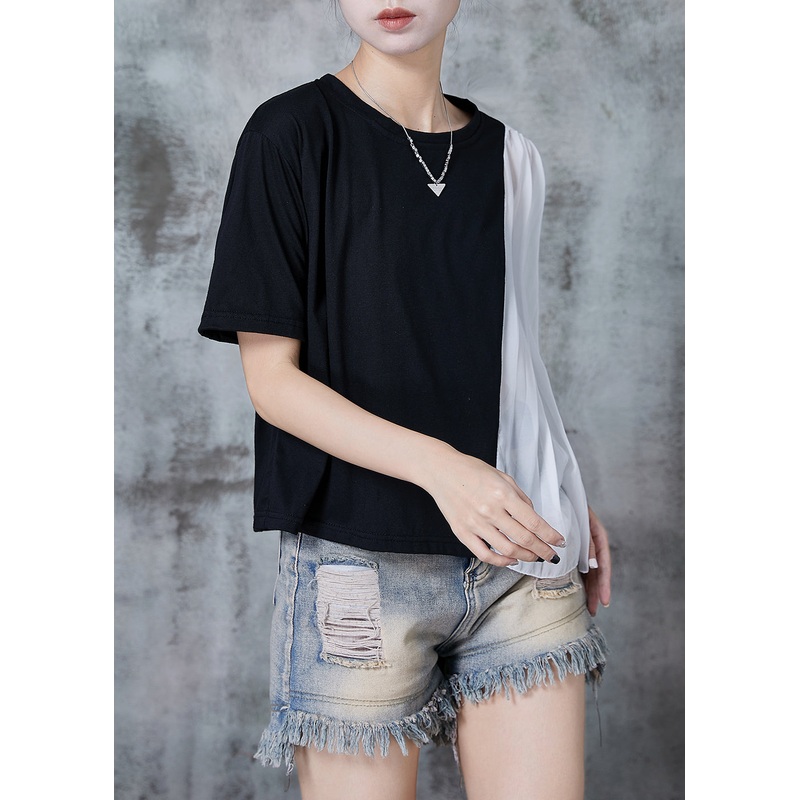 Chic Black Oversized Patchwork Chiffon Tanks Summer