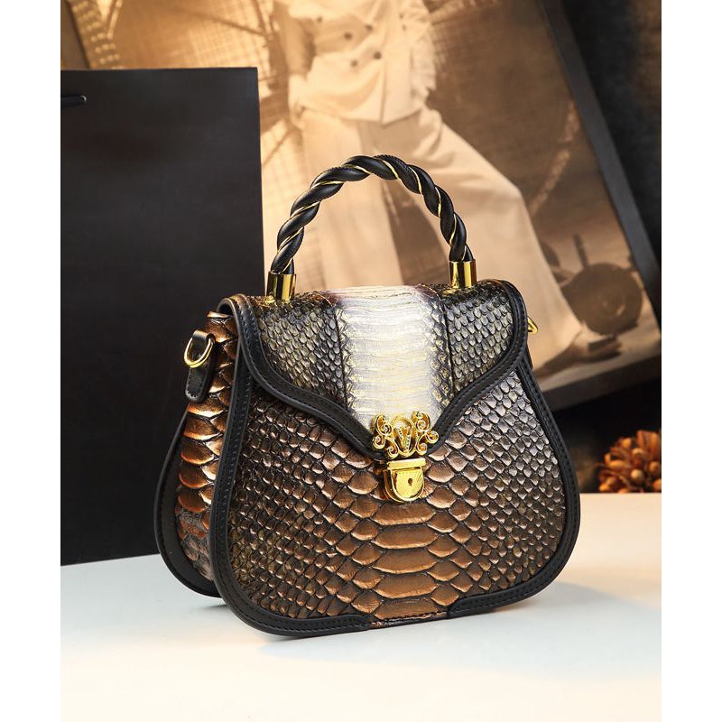 Classy Stylish Gold Embossed Calf Leather Tote Handbag
