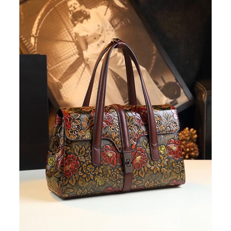 Fashion Boutique Brown Embossed Calf Leather Tote Handbag