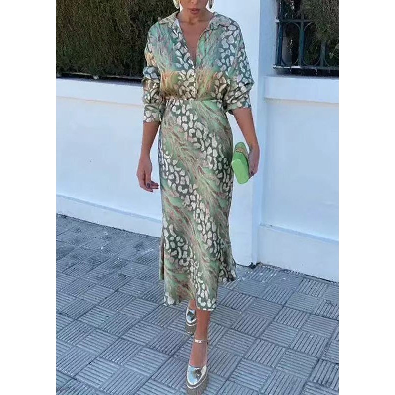 Loose Green Print Shirts And Skirts Two Pieces Set Spring