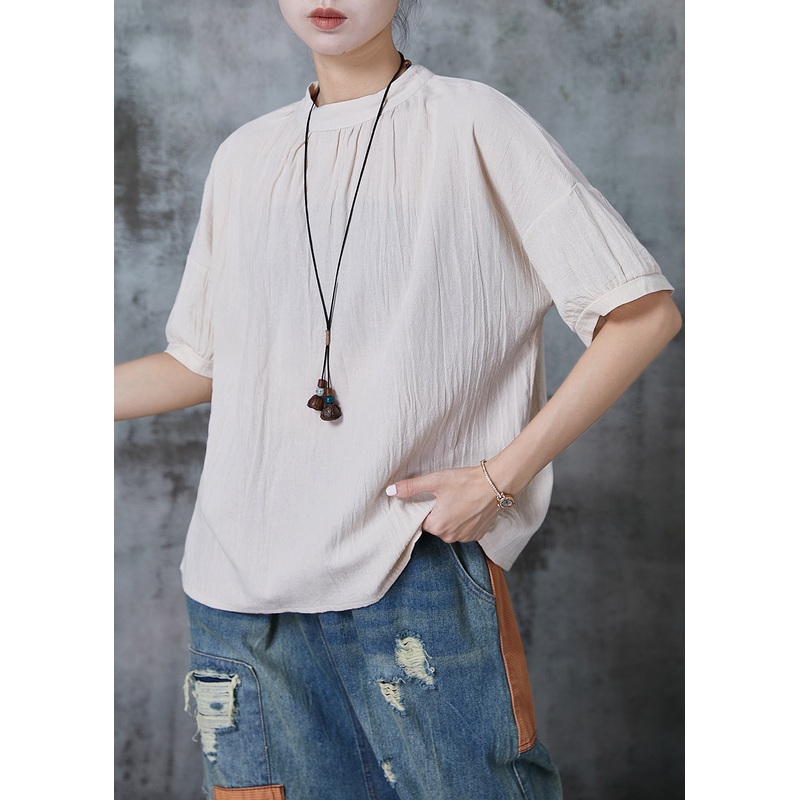 Plus Size Apricot Stand Collar Linen Tank Summer