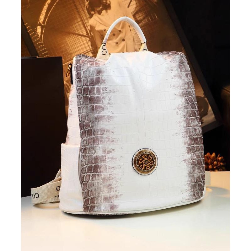 Simple Style White Large Capacity Calf Leather Backpack Bag