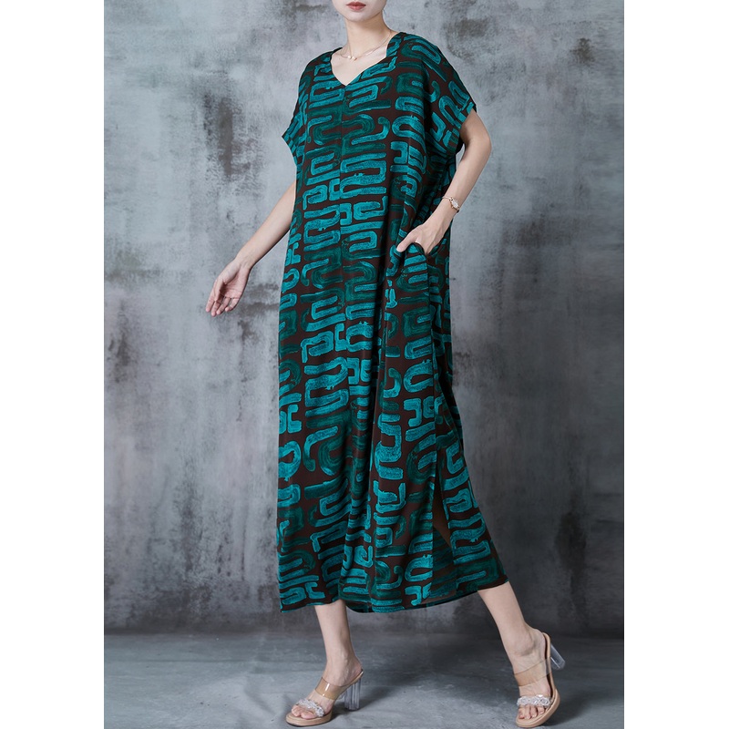 Tea Green Striped Chiffon Maxi Dress Oversized Summer