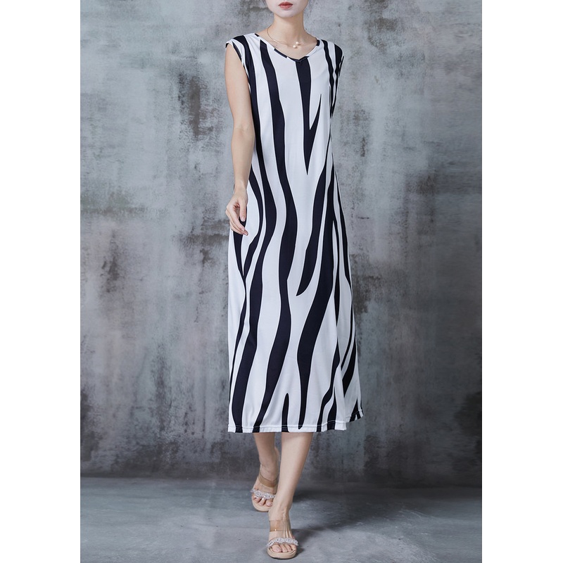 Unique Black Striped Chiffon Maxi Dresses Summer