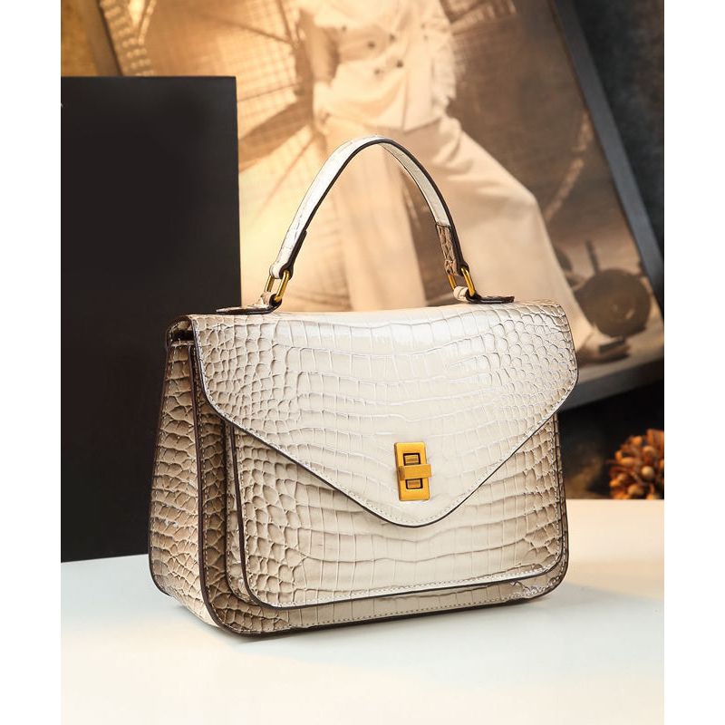 Women Apricot Embossed Calf Leather Tote Handbag