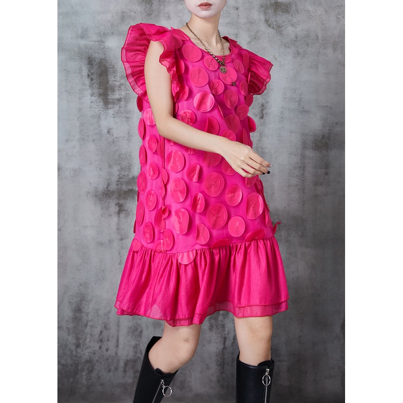 Women Rose Chiffon Party Dresses Butterfly Sleeve