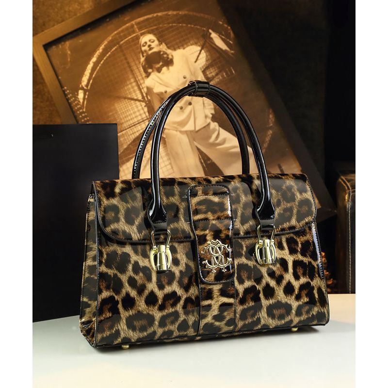 Women Stylish Leopard Embossed Calf Leather Tote Handbag