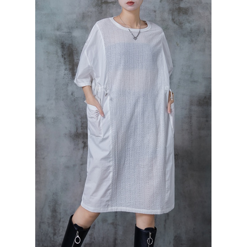 Women White Oversized Patchwork Drawstring Maxi Dress Summer