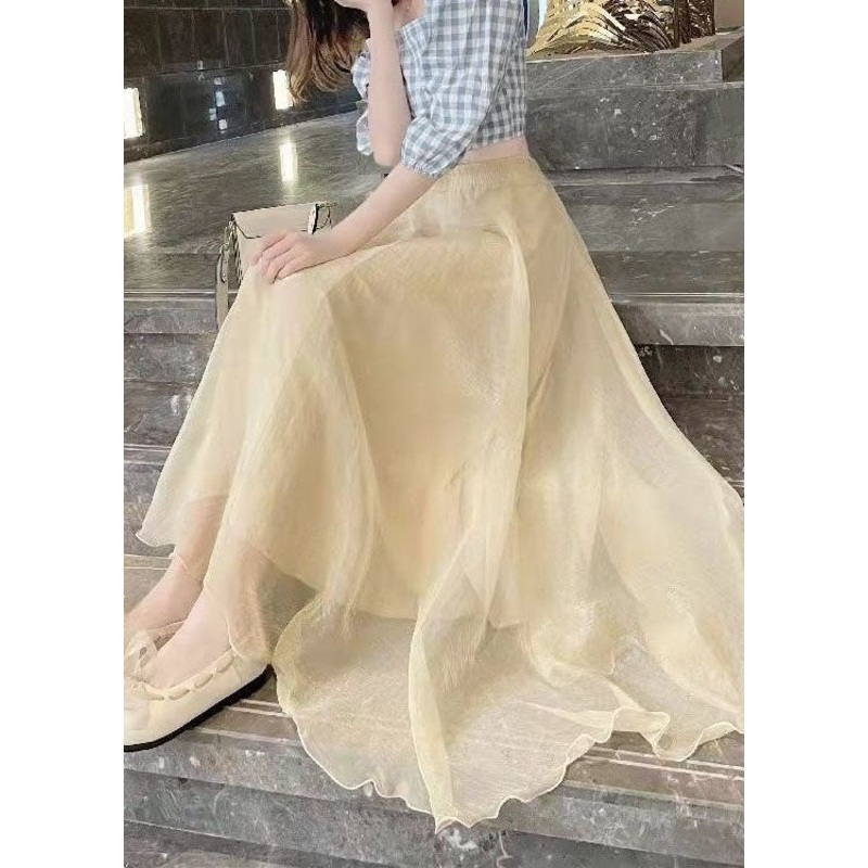 Boutique Apricot Ruffled Patchwork Extra Large Hem Chiffon Skirts
